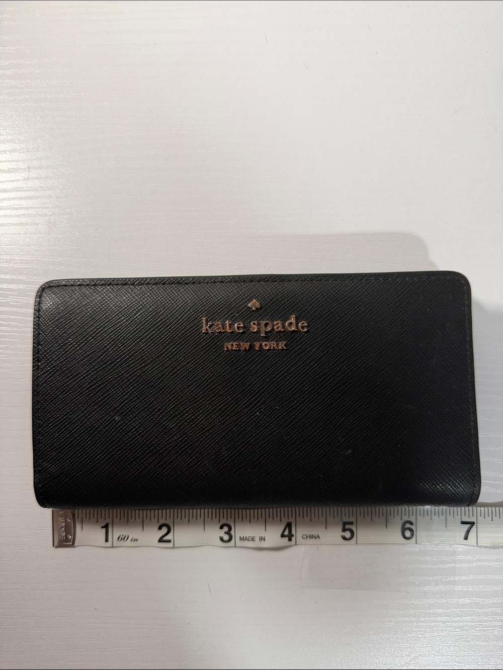 kate spade Black Saffiano Leather Card & Key Holder with Gold Logo